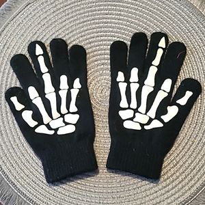 Up Yours Black skull stretch gloves middle finger skull gloves knit gloves good